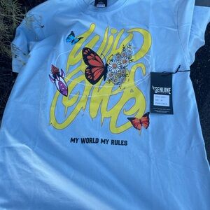 White Graphic Tee with Yellow and Red Accents